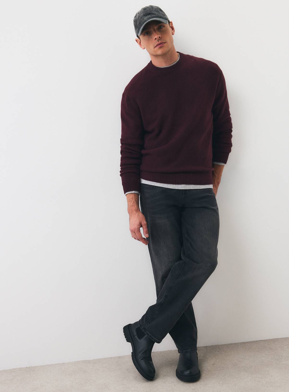 Dark Red Relaxed Soufflé Crew Neck Jumper M - Image 2